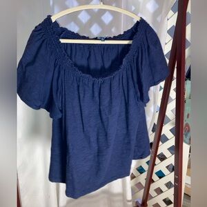 Chaps sz XL navy blue stretch neck t shirt - can be worn up or off shoulder